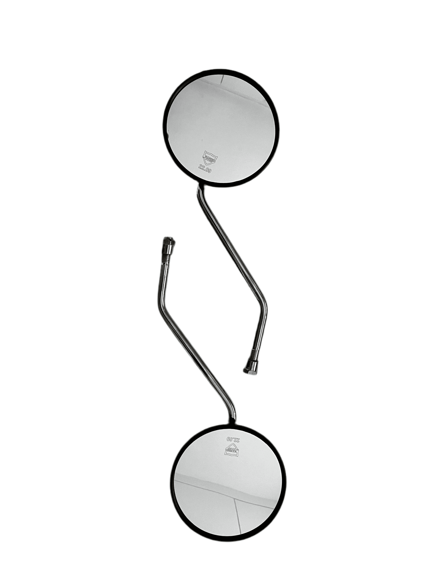 Rear view mirrors with universal 10mm fitting for motorcycles. Durable, high-quality design ensures optimal safety and easy installation.