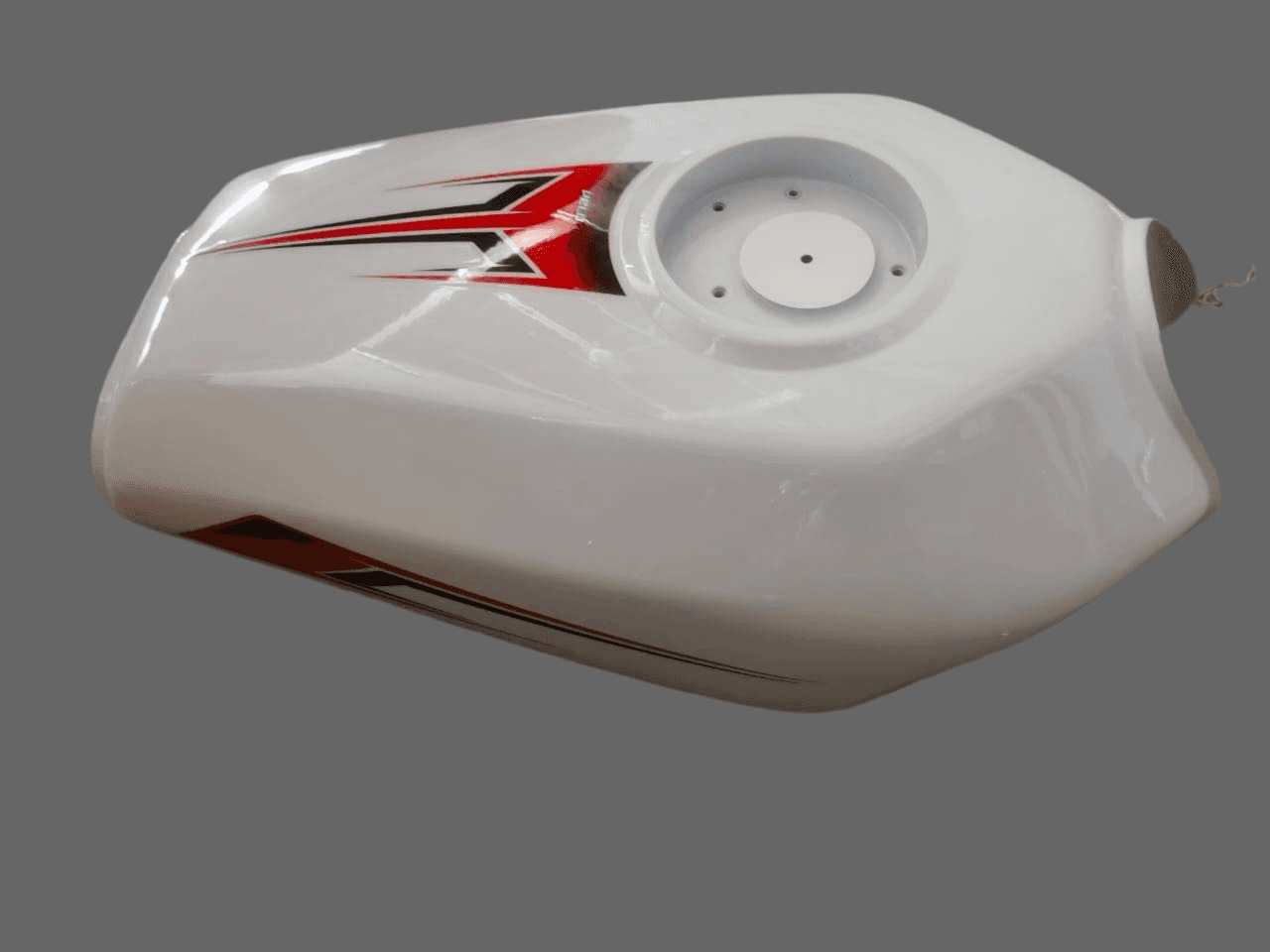 Fuel tank CG/CGL Velocity 150 delivery motorcycle spec with a sleek white finish and red-black graphics. Designed for durability and efficient fuel storage.