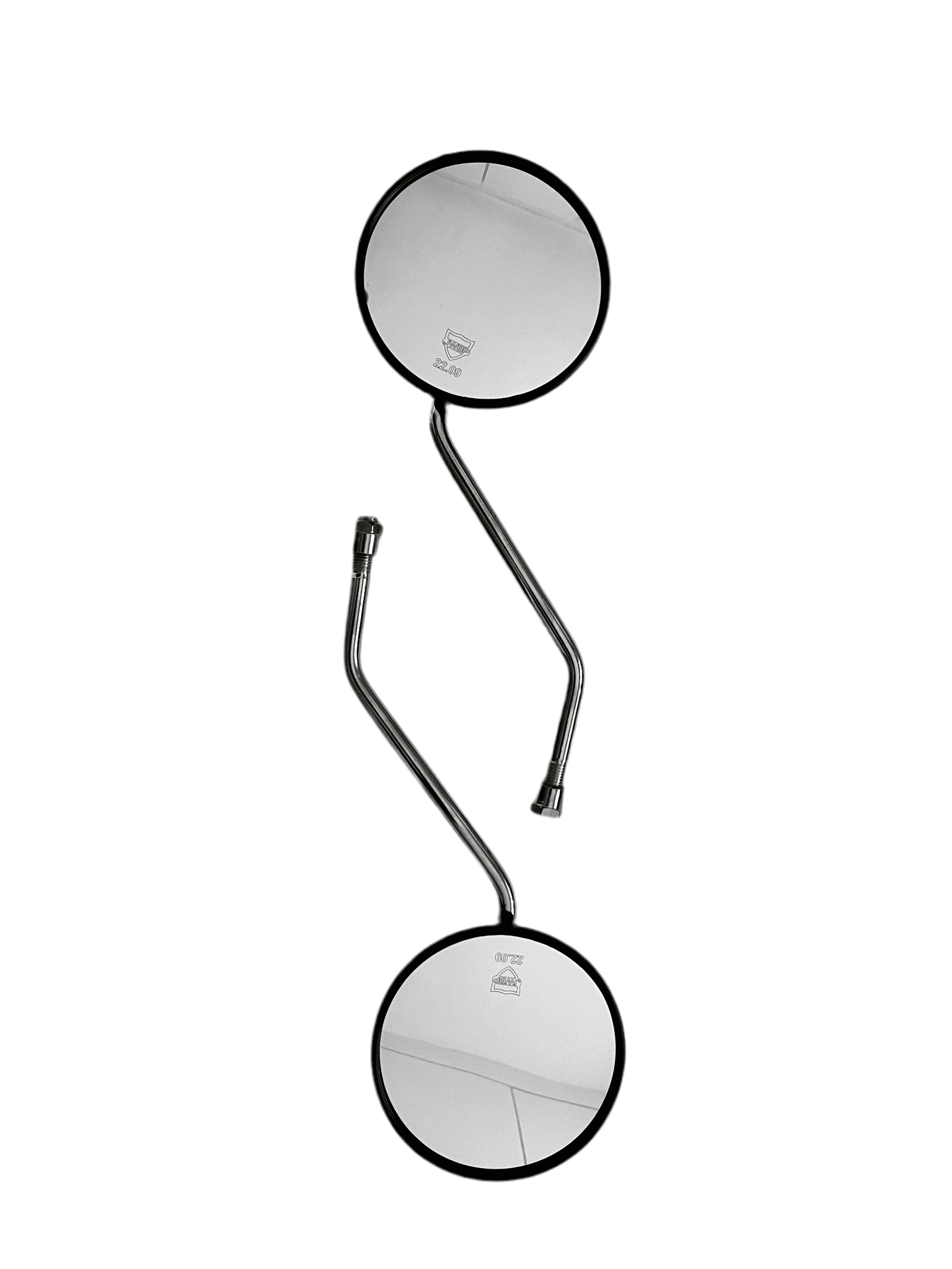 Rear view mirrors with universal 10mm fitting for motorcycles. Durable, high-quality design ensures optimal safety and easy installation.